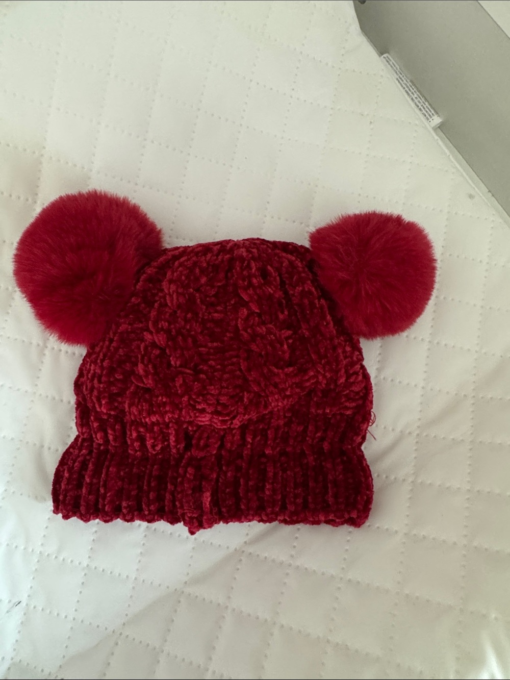 Kids Plush Pom Pom Beanie - Red